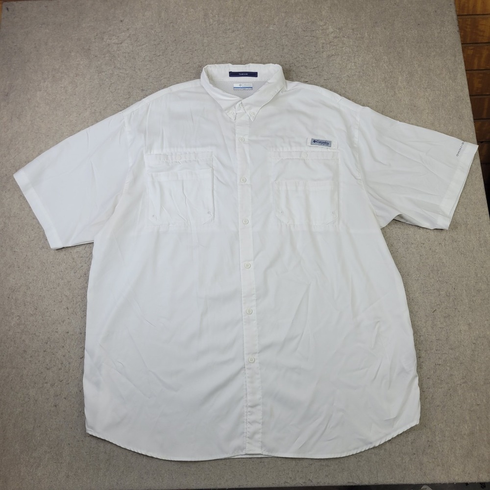 Columbia PFG Shirt Mens 3XLT White Short Sleeve Fishing Vented Pockets Casual